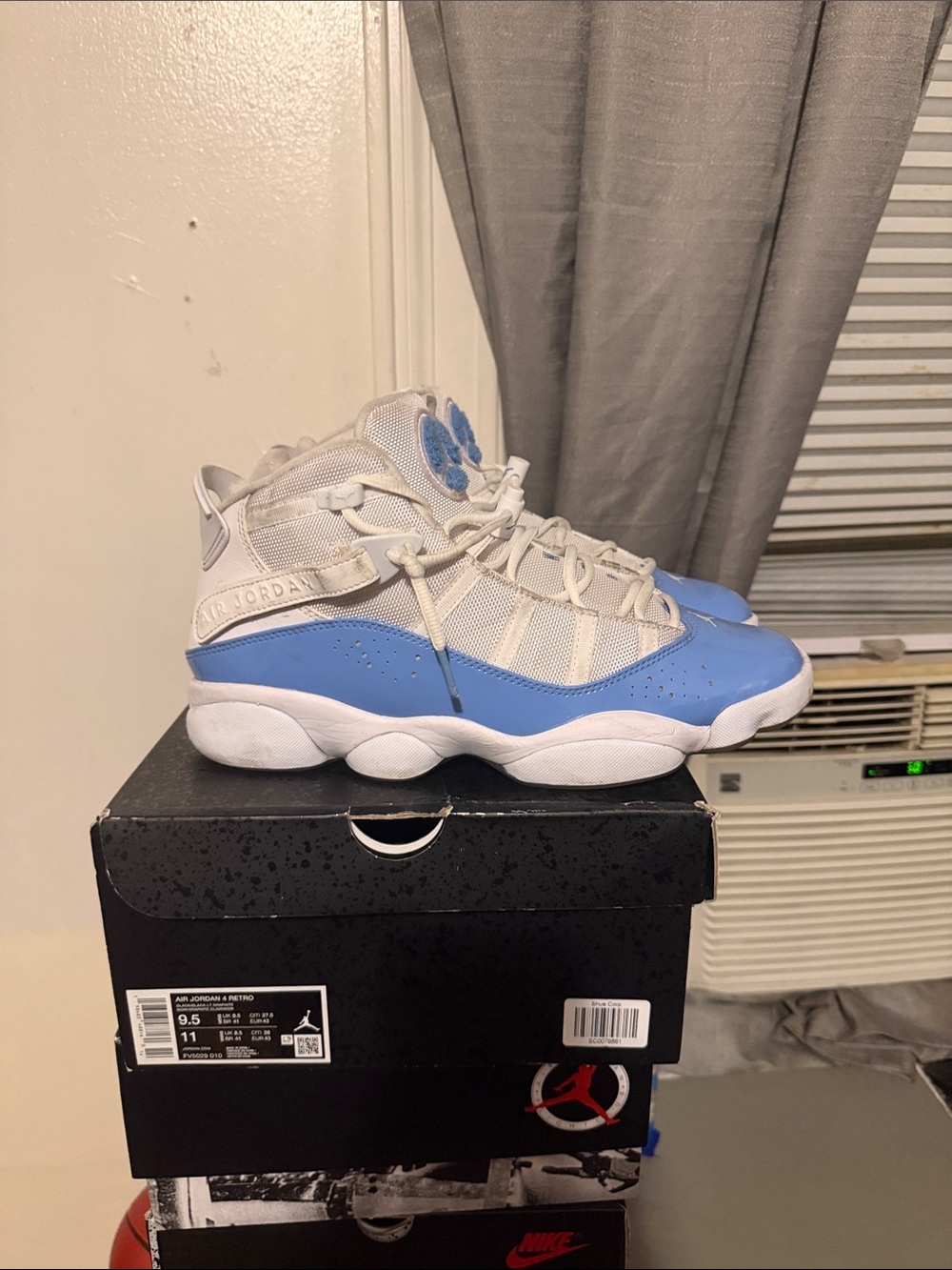 Jordan Six rings White and Light Blue High-Top Basketball Sneakers